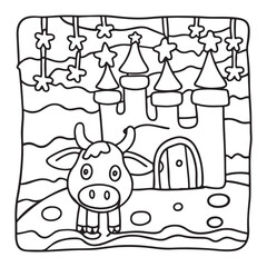 Cozy Cow Moments – Cute and Easy Coloring Page for Adults and Teens | Farm Animal Line Art for Relaxation, cow coloring page, cute, farm animal, easy, adult coloring, line art | Print