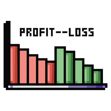 Pixel art bar chart showing declining profit and increasing loss over time
