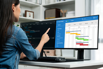Project planning software for brisk business project management on the computer screen showing...