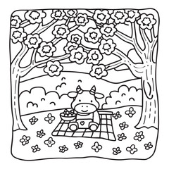 Cozy Cow Moments – Cute and Easy Coloring Page for Adults and Teens | Farm Animal Line Art for Relaxation, cow coloring page, cute, farm animal, easy, adult coloring, line art | Print