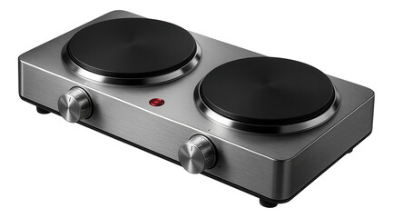 Fototapeta premium Compact double-burner electric stove, ideal for use in a studio flat to prepare meals simultaneously.