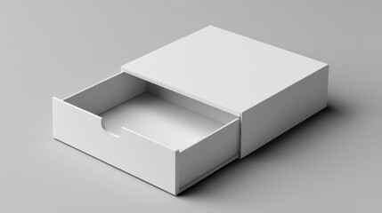 Ultra quality image of blank Rigid Sleeve box die cut mock up template. Blank sliding drawer cardboard box with pull tab for branding presentation, 3d rendering.