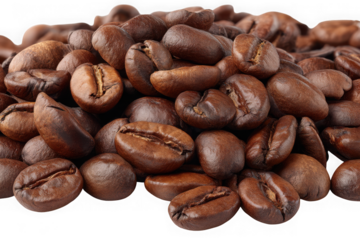 A pile of roasted coffee beans isolated on transparent background