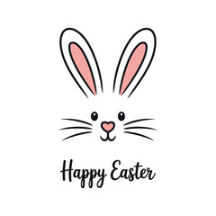 Cute cartoon bunny face with Happy Easter text