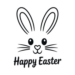 Cute Black and White Easter Bunny Face with Happy Easter Text