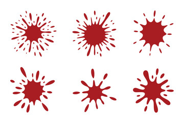 Set of six red ink or paint splatters