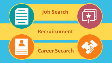 Modern Flat-Design Infographic: Job Search, Recruitment, and Career Search Process;  Vibrant Color Palette;  Positive and Motivational Mood;  Ideal for Business, HR, and Employment Websites.