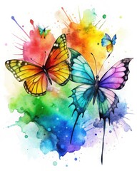 Rainbow Butterflies Emerging from Ink Splatter