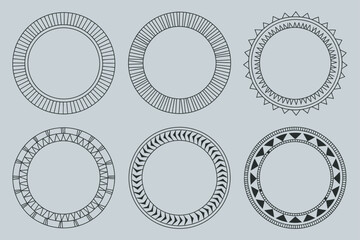 Set of six decorative circular frames in various styles
