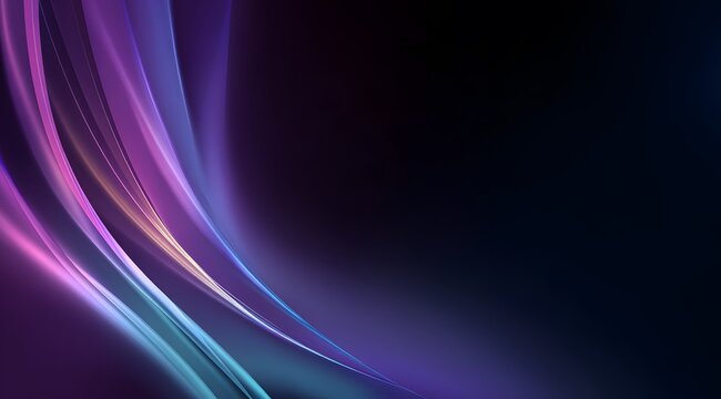 Glowing curved wave abstract background with dark blue and purple light streak