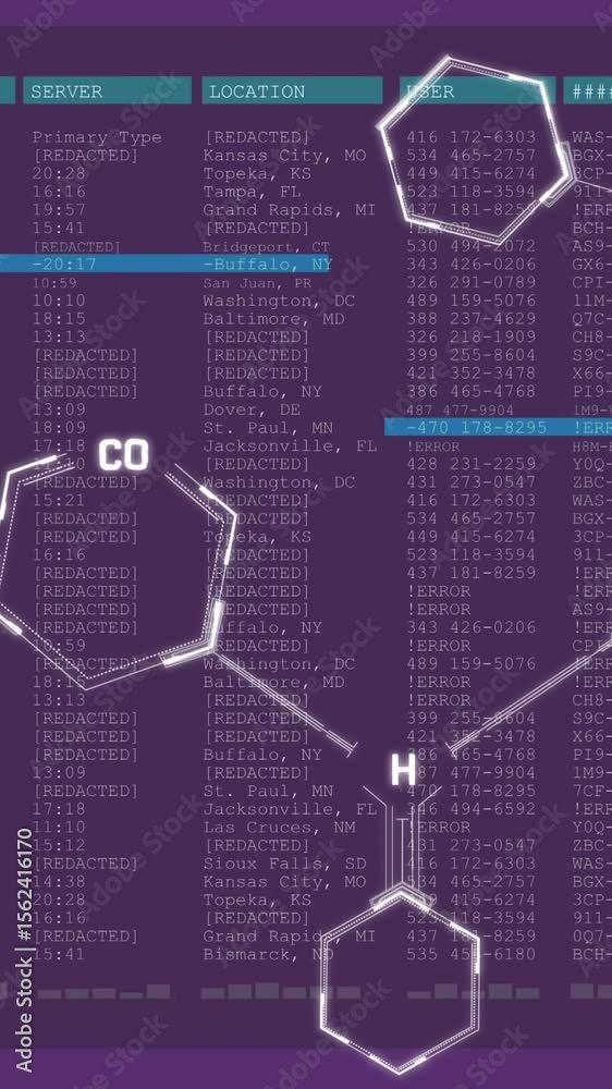 Poster chemical structures floating over digital interface with data processing against purple background