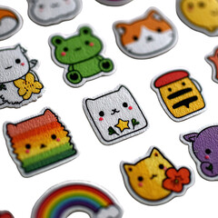 Collection of cute cartoon patches and stickers isolated on transparent background