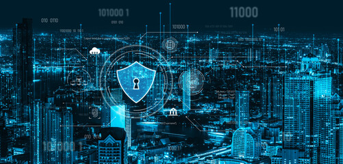 Cyber security interface with biometric and AI-powered protection system. Cyber security secures...