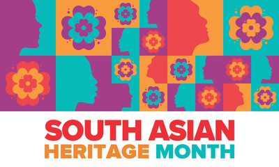 South Asian Heritage Month. Celebrate the diverse cultures and histories of South Asia. Traditional pattern. Creative art poster. Vector illustration