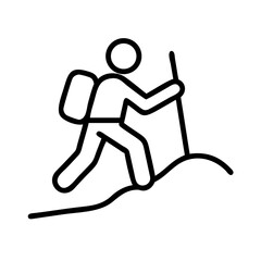 Hiking adventure: explore mountain trails with a backpack and trekking pole for outdoor recreation