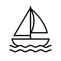 Sailboat clip art vector drawing: simple sailing boat illustration on water with waves for nautical theme design