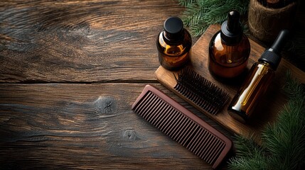 Wooden Beard Oil Kit, Rustic Table, Holiday