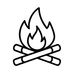 Campfire icon vector illustration, burning wood, bonfire symbol, flame outline, camping and travel logo