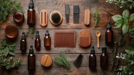 Wooden Beard Care Kit on Rustic Table