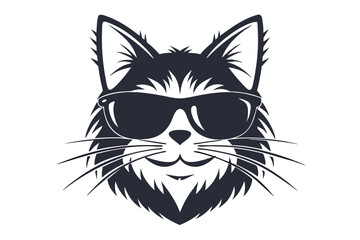 Vectorized illustration of a sleek black cat with stylish sunglasses and long whiskers
