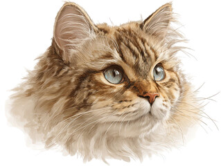Close up portrait of a beautiful long haired cat with blue eyes isolated on transparent background