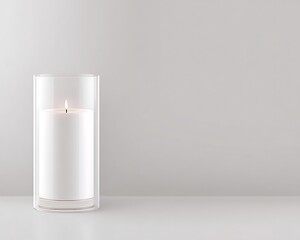 White candle in clear glass container