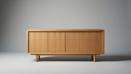 Sleek Minimalist Light Oak Wooden Sideboard on Grey Studio Background