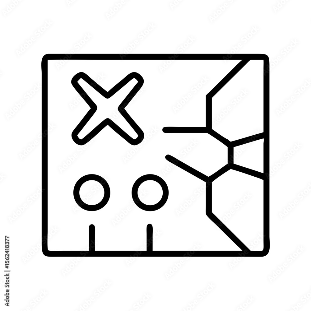 Poster isolated outline drawing of strategy board game with cross and circles for web and print design