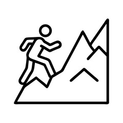 Man climbing mountain vector icon, success journey, business achievement, peak challenge symbol, goal concept