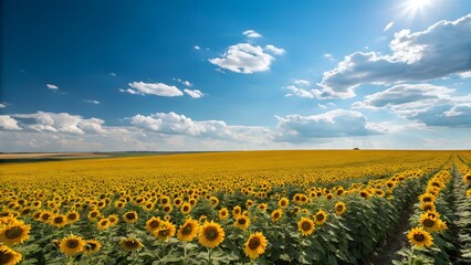 Obraz premium Landscape With Sunflowers And Blue Sky, Ai Generated