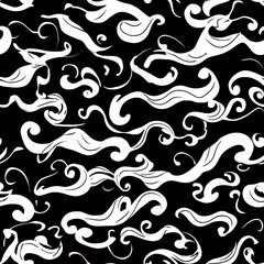 Fototapeta premium Whimsical white swirl pattern on black background