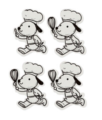 Cartoon dog chef running with a whisk isolated on transparent background