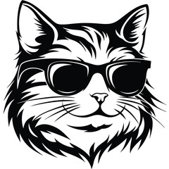 The black and white drawing shows a cool cat with sunglasses looking forward