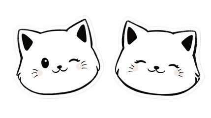 Two cute kawaii cat faces isolated on transparent background