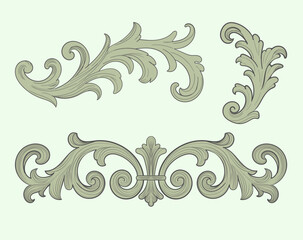 Elegant hand-drawn ornament set inspired by vintage baroque scrolls and classical engraving. Includes decorative flourish elements ideal for antique frames, invitations, borders, or traditional