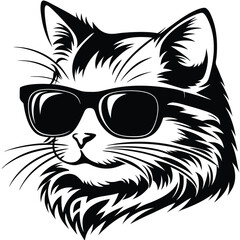 The majestic cat sports trendy sunglasses, exhibiting a cool and confident demeanor in monochrome