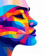 Colorful abstract side-profile of a man, prismatic color scheme, pixel-art meets modern minimalism, gradient mesh details