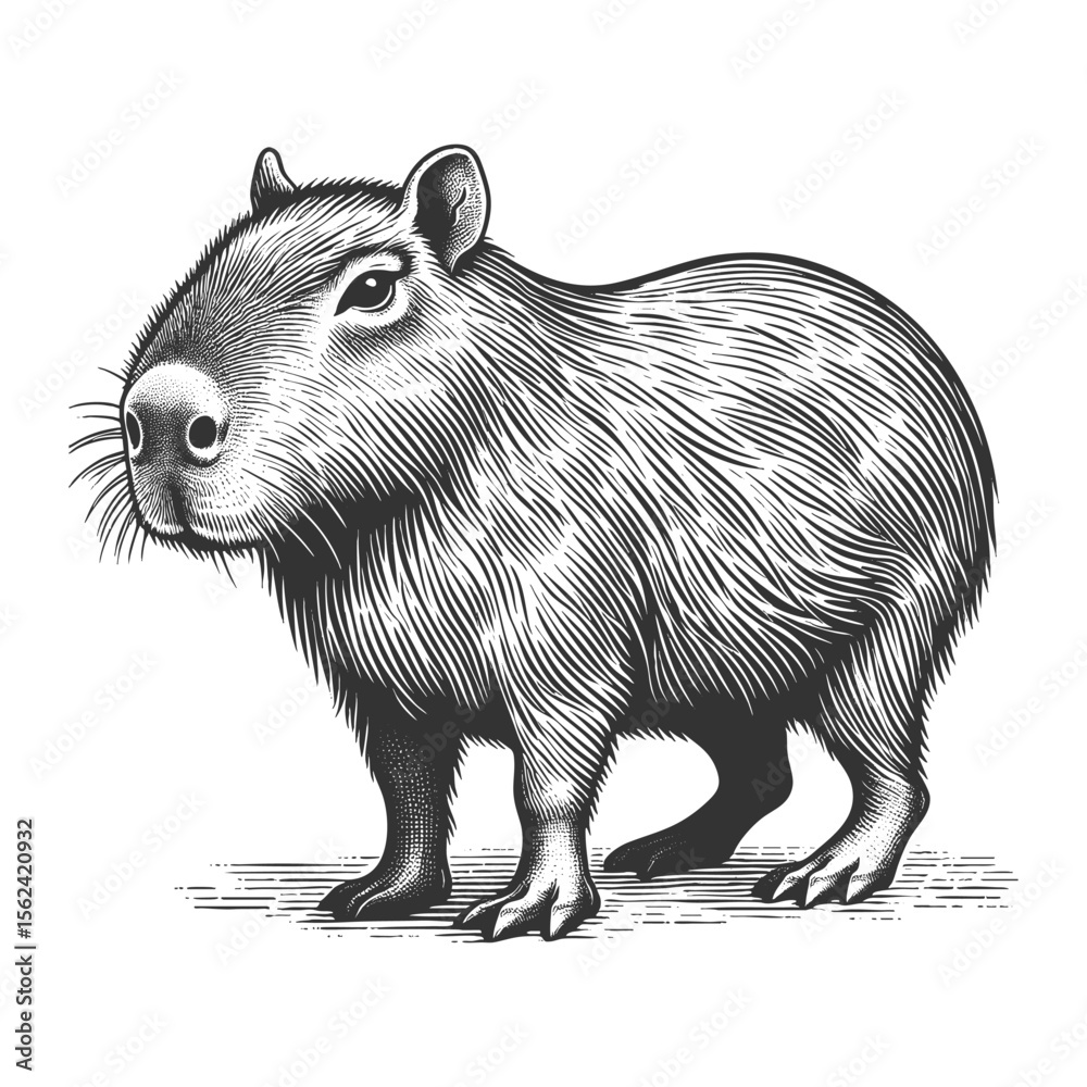 Wall mural capybara sketch engraving generative ai fictional character vector illustration. scratch board imita