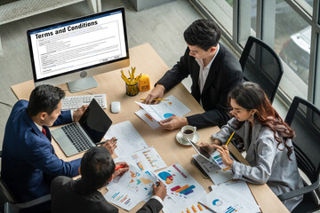 Digital legal contract provide terms and conditions document on computer screen ready for online...