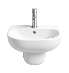 Fototapeta premium A compact, wall-mounted vessel sink made of white ceramic, perfect for small spaces in urban apartments.