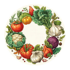 A ring of fresh vegetables isolated on transparent background