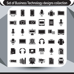 Business Technology Designs Collection of Icons Representing Modern Devices and Tools for Digital Work and Communication in a Vector Format