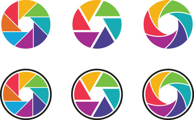 Lens aperture icon set. Camera shutter lens icon vector isolated on transparent background. Photo camera lens diaphragm and aperture focus, animated film video objective opening and zoom snap for app.
