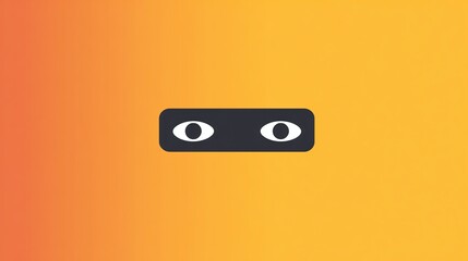 A minimalistic black rectangle with two stylized eyes on an orange gradient background, suggesting observation or surveillance.