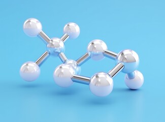 Silver and white abstract molecule on a blue background,