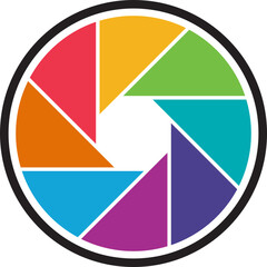 Colors lens aperture icon. Camera shutter lens icon vector isolated on transparent background. Photo camera lens diaphragm, aperture focus, animated film video objective opening and zoom snap for app.