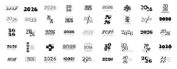 2026 logo concept for calendar, poster, flyer, banner. Modern design for calendar, invitations, greeting cards. Set of new year logo text design. stock illustration	