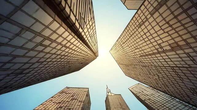 Skyscrapers seen from ground, sky background, architecture concept