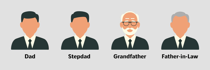 Illustrated father figures with labeled text – Ideal for educational tools, family-themed graphics, or holiday printables