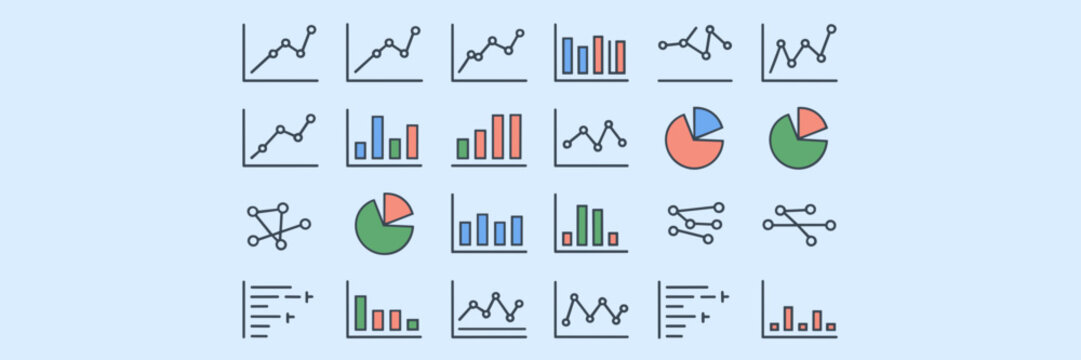 Grid layout of various graph icons &ndash; Suitable for business tools, data science visuals, or report templates